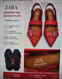 Zara Red Pointed Toe Sandals Size 10