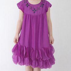 Fushia beaded dress with ruffles and sequins Sz 7-8