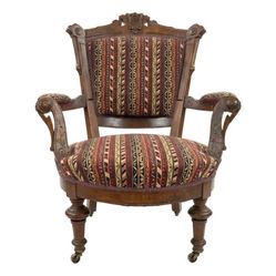 Carved Wood Armchair with Casters