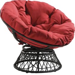 Wicker Papasan Chair with 360-Degree Swivel, Grey Frame with Red Cushion  2 chairs including  Color Grey Frame With Red Cushion M