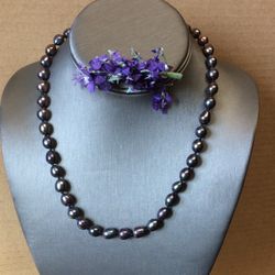 Tahitian Pearl Organic Gemstone 20 Inch Black Rice Pearl   SG-0069