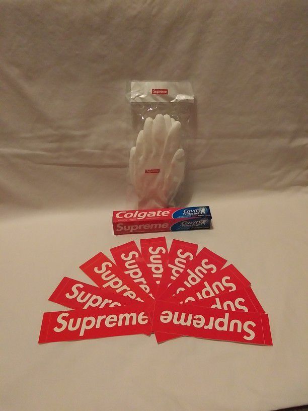 Supreme Colgate Toothpaste Rubberized Gloves FW20 Fall Winter 2020 + 10 Stickers