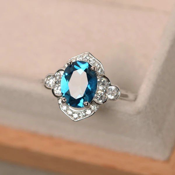 "Noble Jewelry Oval Pure Blue Zircon Elegant Rings for Women, PD312
 
