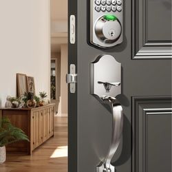 Veise Fingerprint Door Lock Set, Keyless Entry Door Lock, Front Handle Set, Electronic Keypad Deadbolt with Lever Handle, 2 Keys, Auto-Locking, One-ti