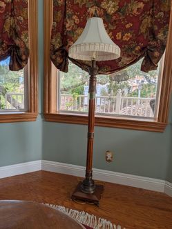 Vintage Torchiere Floor Lamp with Fringe Shade