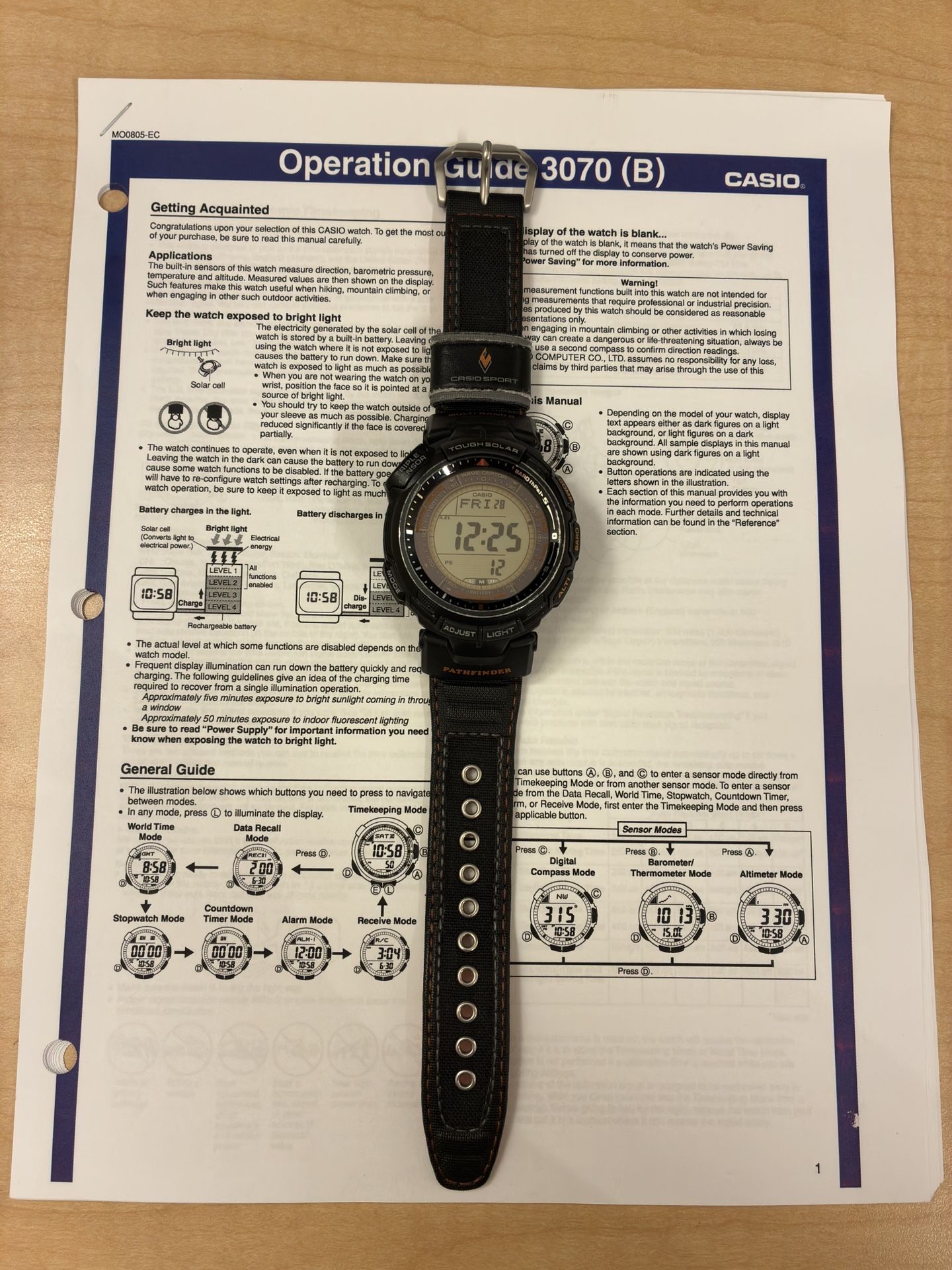 Casio Sport Pathfinder 3070 PAW-1300G Solar Digital Watch Made in Japan