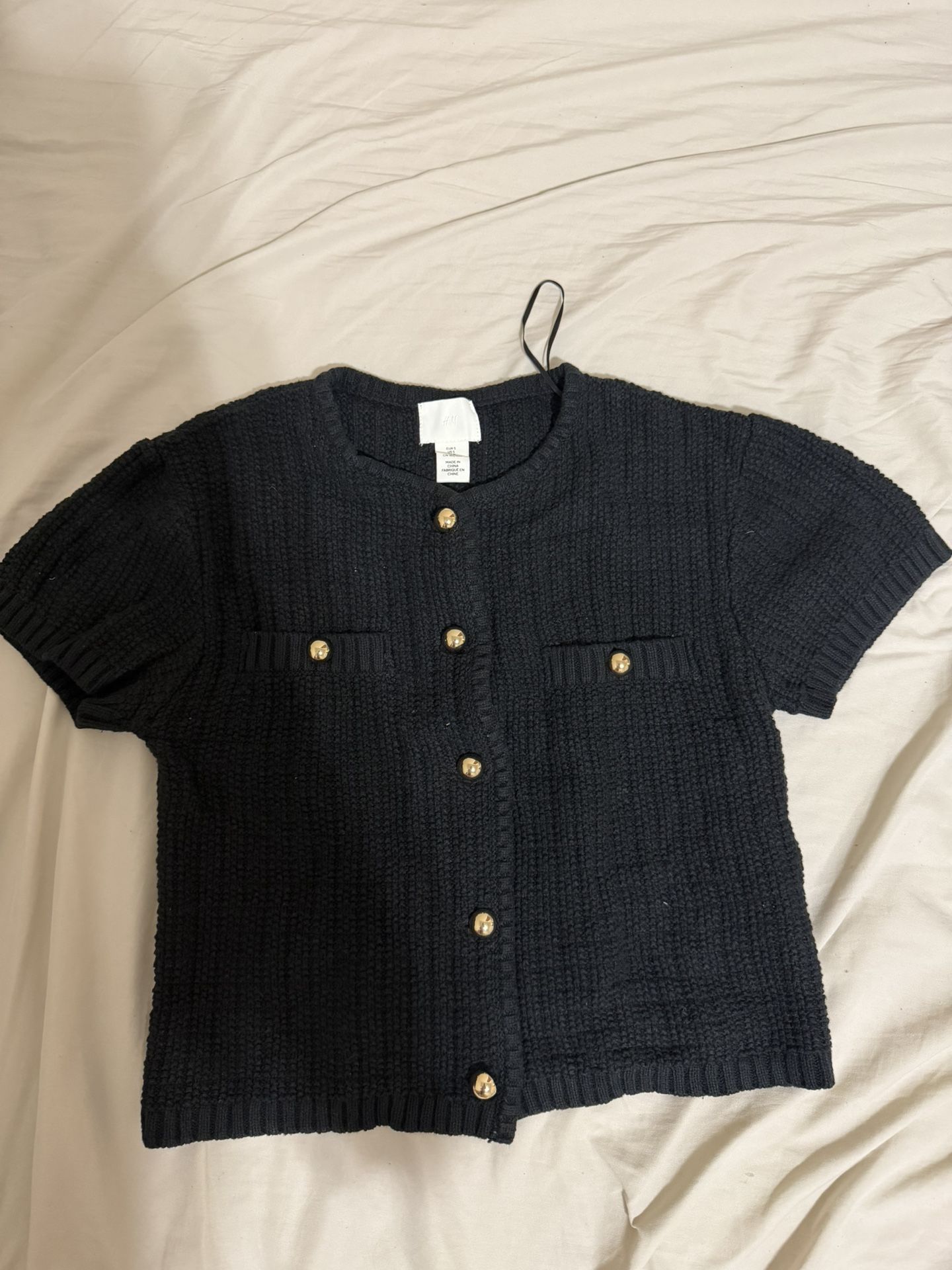 h&m knitted crop top black