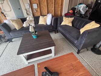 Grey velvet couches