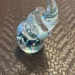 Glass Elephant Figurine 3D Flower Inside Figure 4" tall x 2" x 2.7" Paperweight