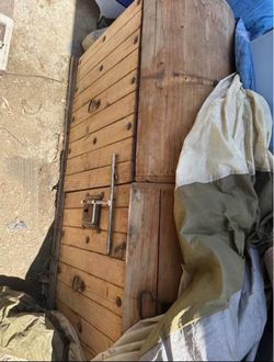 Antique Wooden Trunk with Metal Hardware