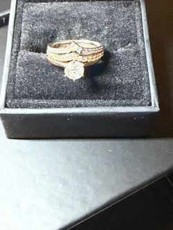 Gold Bridal Ring Set with Diamond Stones size 7