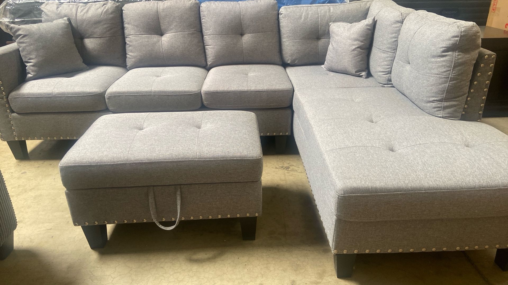 Nailhead Trim Grey Sectional Sofa
