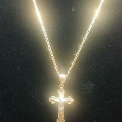 10k Italy Brand New Figaro Chain With Crucifix Yellow/white Gold