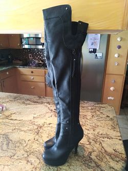 Ladies over the knee black leather boots