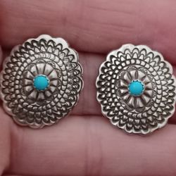 Navajo" TSOSIE " Family Sterling Silver Turquoise Concho Earrings
