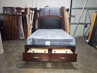 Queen Storage Bed Frame with Upholstered Headboard
