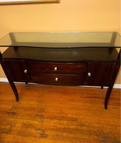 Dark Wood Sideboard Buffet with Glass Top