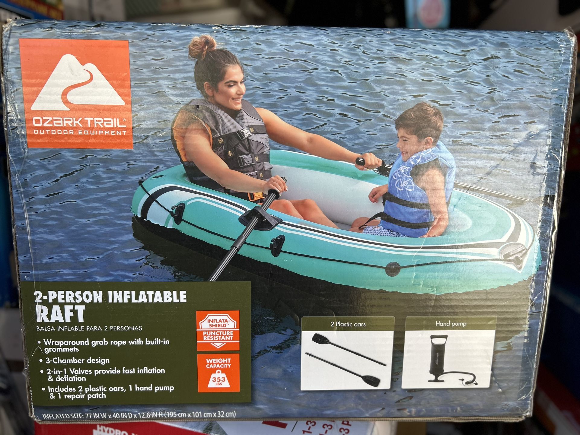 Ozark Trail 77 in. x 40.16 in. Recreational 2 Person PVC Inflatable Raft, 353 Maximum Load Weight