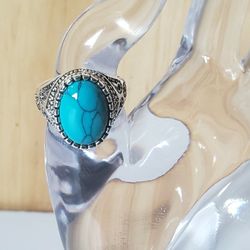 Antique Silver Stone Vintage Jewelry Ring For Men and Women Size 7.5 Rings Color Sky Blue
