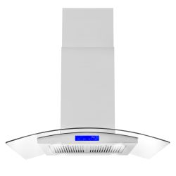 New Open Box 36" Stainless Steel Island Range Hood with Digital Touch Controls, Glass Canopy