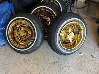 Gold Wire Spoke Wheels with Whitewall Tires