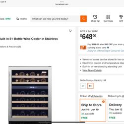 Vassani Dual Zone 24” 51 Bottle Wine/Beverage Cooler