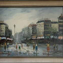 Excellent MCM-Style Parisian Impressionist Cityscape Oil Painting by Chambray