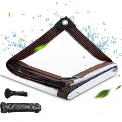 Clear Thicken Waterproof Tarp, 6.5 x 10 FT Rainproof Covering, Heavy Duty 