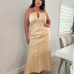 Brand New Mustard And White Striped Long Dress 1x 2x