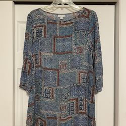 J. Jill Blue, Brown & White Tunic Top - Size Small