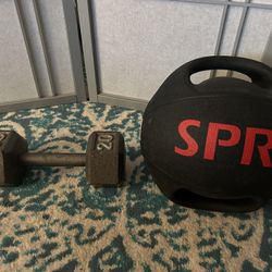 20 lb Dumbbell and 8 lb SPRI Medicine Ball