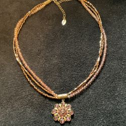 18” Lia Sophia Multi Strand Necklace With Pendant 