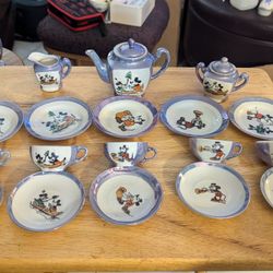 Antique 1930s Disney Mickey Mouse Blue Luster Tea Set