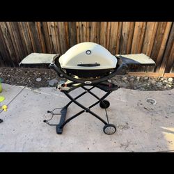 Weber Q 1200 1-Burner Portable Tabletop Propane Gas Grill in Titanium with Built-In Thermometer