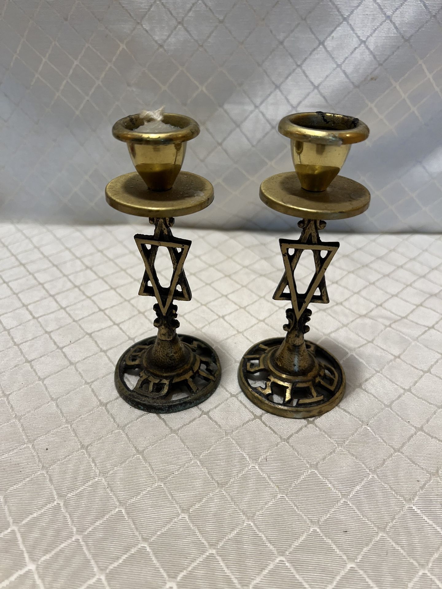 2 Brass Candle Holder Antique Shabbat Jewish Star Of David Israel