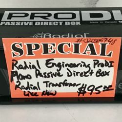 Radial Engineering Pro DI Mono Passive Direct Box Radial Transformer Like New 