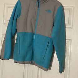 Girls North Face Zip Up blue and gray 