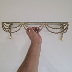 Rare 1980's Vtg 19” Brass Ribbon Style Wall Shelf Hollywood Regency Glamour Atq Twists