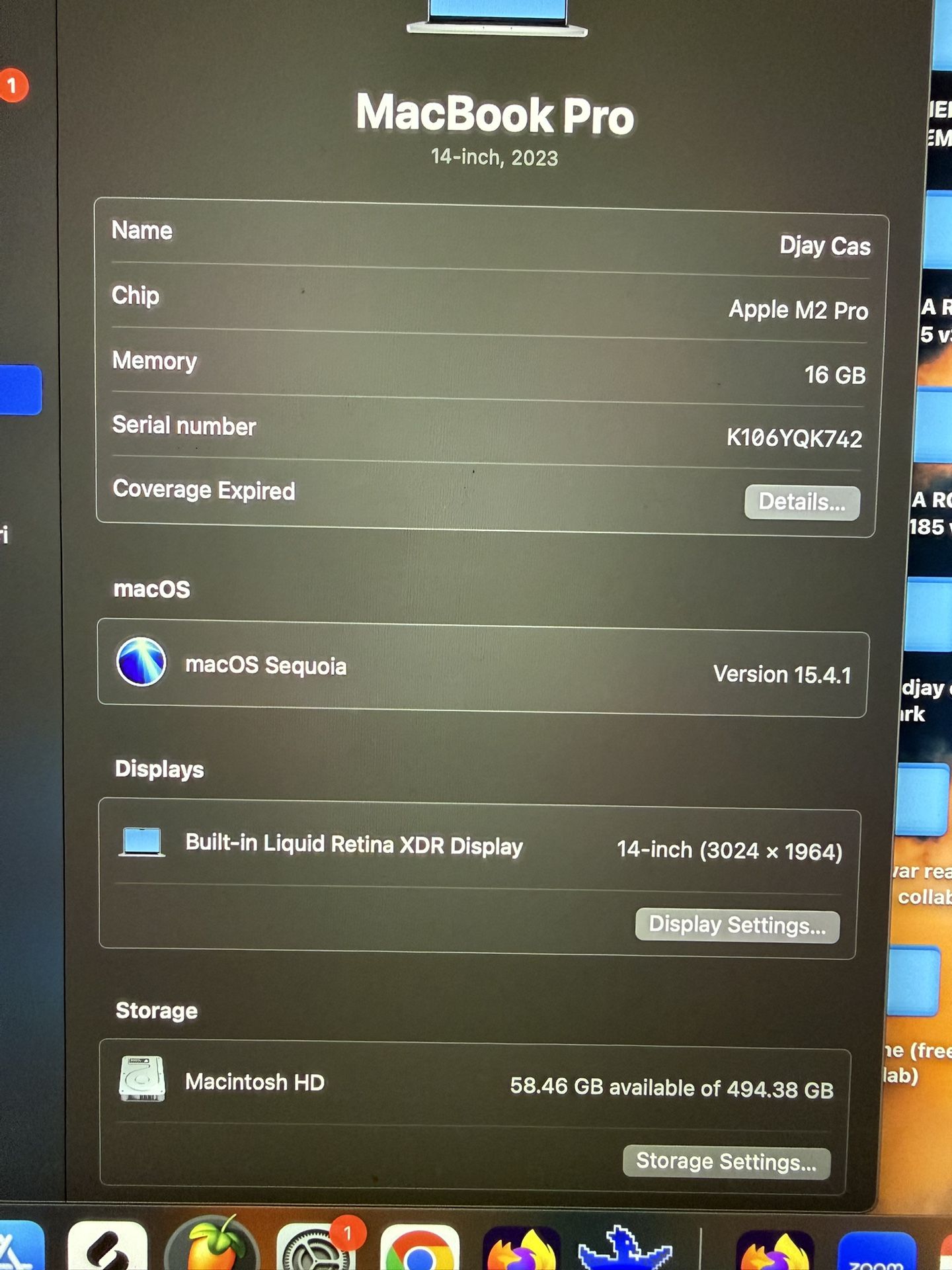 2023 MacBook Pro 16GB  500GB HD M2 Pro Chip