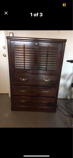Ethan Allen Hardwood Hutch-antique,  with foldout desk & 3 drawers (wired with electrical inside)