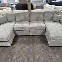 Brand New Fog Color Corduroy Sectional Sofa Couch (New In Box) 