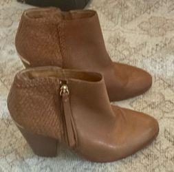 Brown Leather Ankle Boots with Block Heel