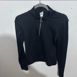 Black Half-Zip Cropped Long Sleeve Top
