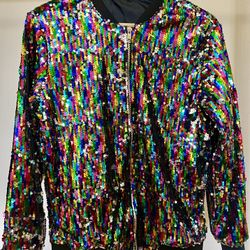 Cresay Women's Sequin Fitted Long Sleeve Zipper Blazer Bomber Jacket