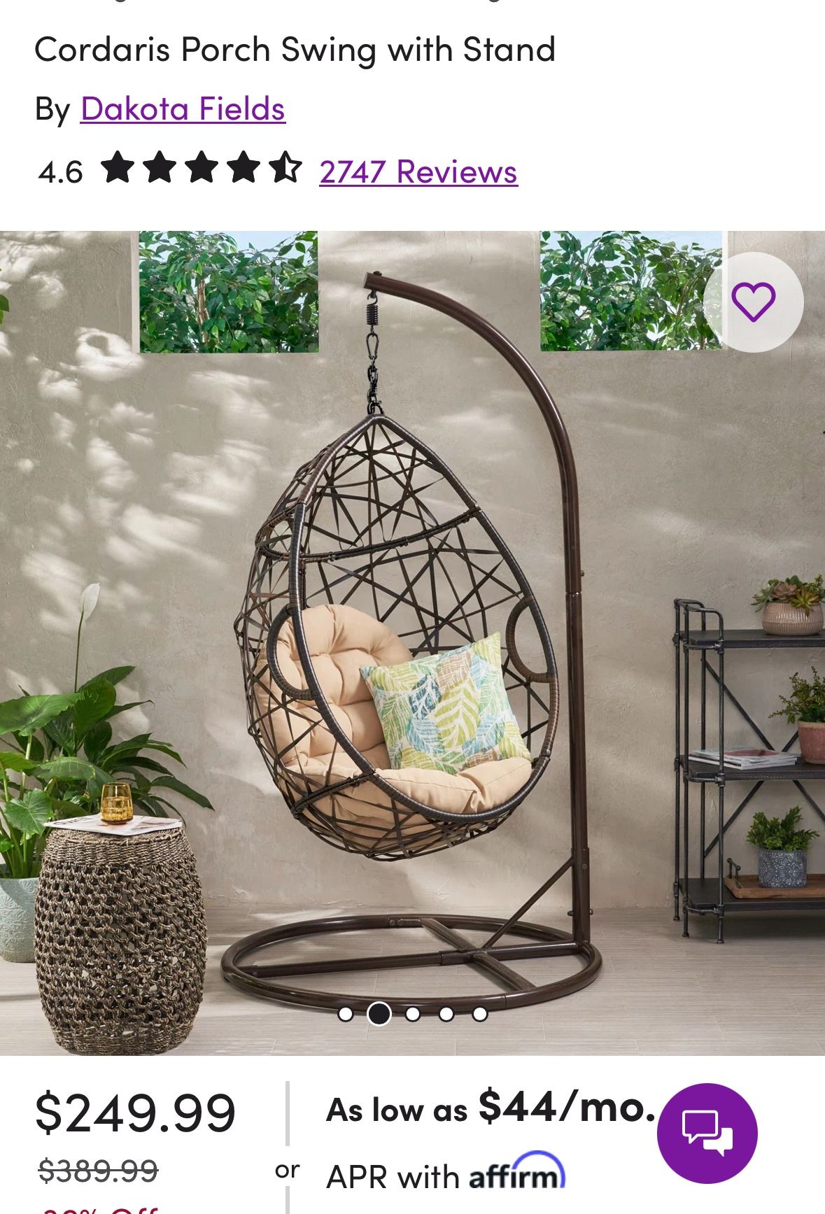 Rattan Egg Hanging Chair - dark brown