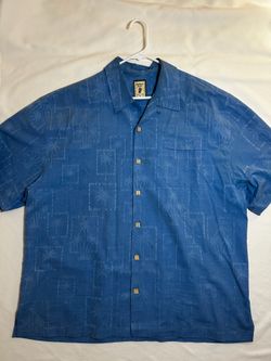 Jamaica Jaxx Men's 100% Silk Jacquard Blue Geometric Button-Up Shirt XXL