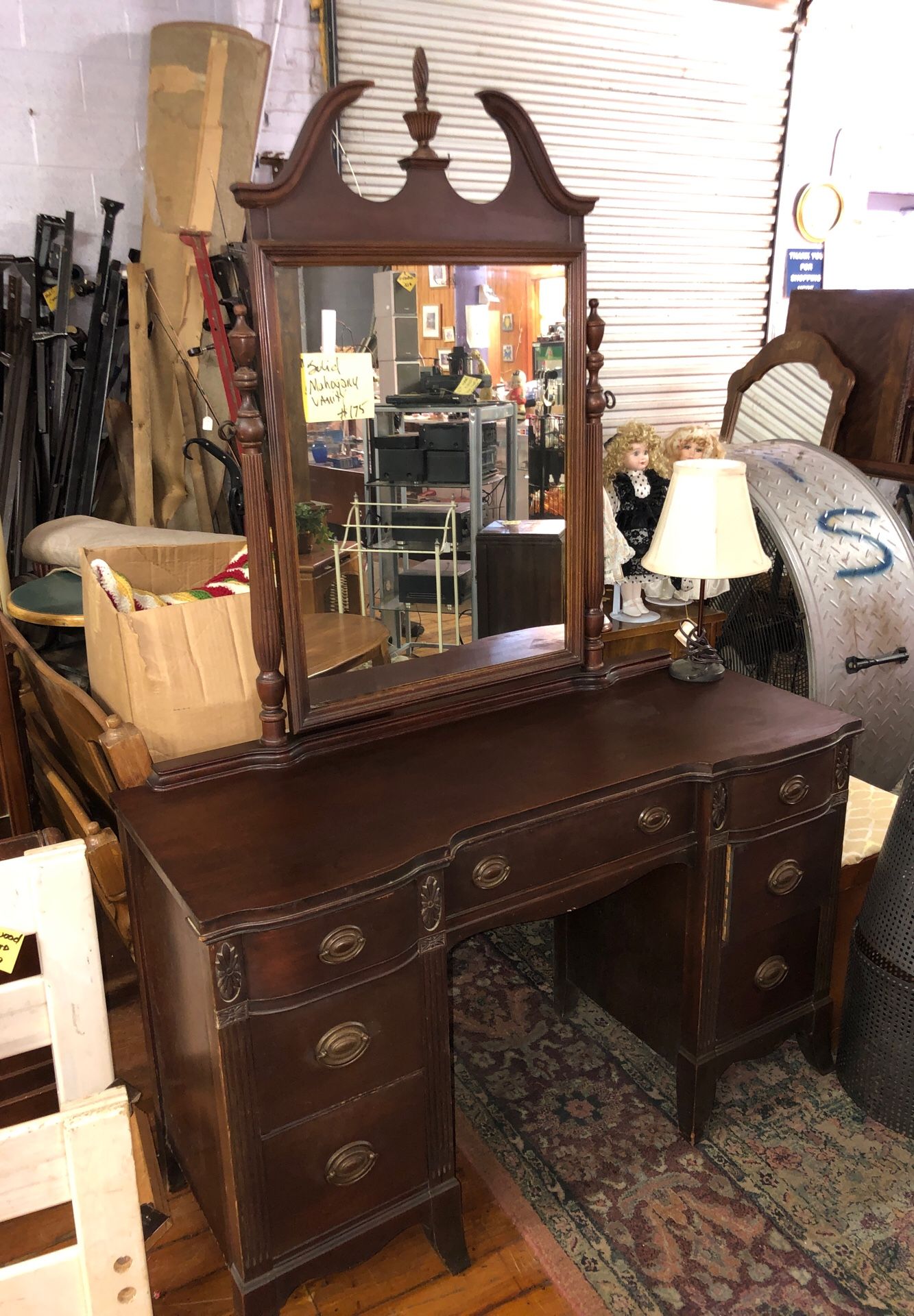 Antique Solid Mahogany Vanity w/Mirror