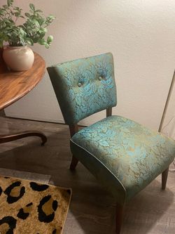 Mid-century Vintage Tufted Slipper Chair Teal Floral