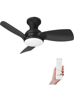 Consciot Ceiling Fan With Lights 30 Inch, Kids Ceiling Fan Black Modern, Flush Mount, Reversible Quiet DC Motor, 6 Speed, Dimmable, Kitchen Bedroom Pa