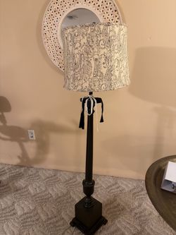 Black Floor Lamp with Paisley Drum Shade